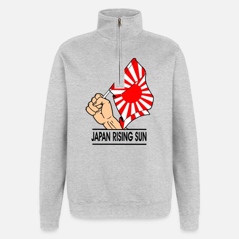 Poing avec drapeau du Soleil Levant - Sweat à zip 1/4 - gris chiné
