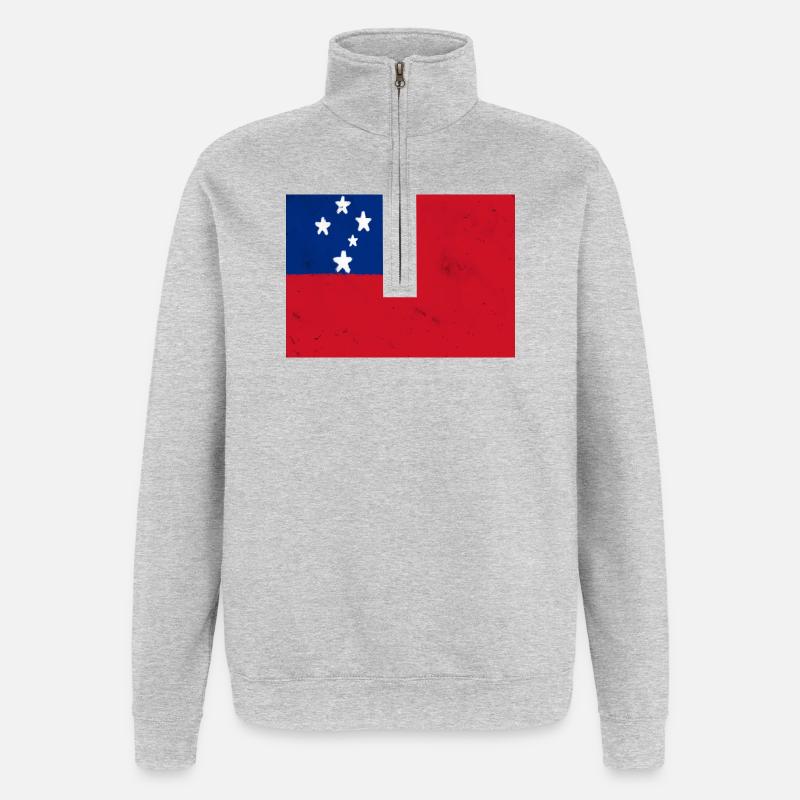 Drapeau des Samoa - Sweat à zip 1/4 - gris chiné