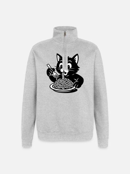 Cat Eats Spaghetti Meme - Quarter-Zip Sweatshirt - heather grey