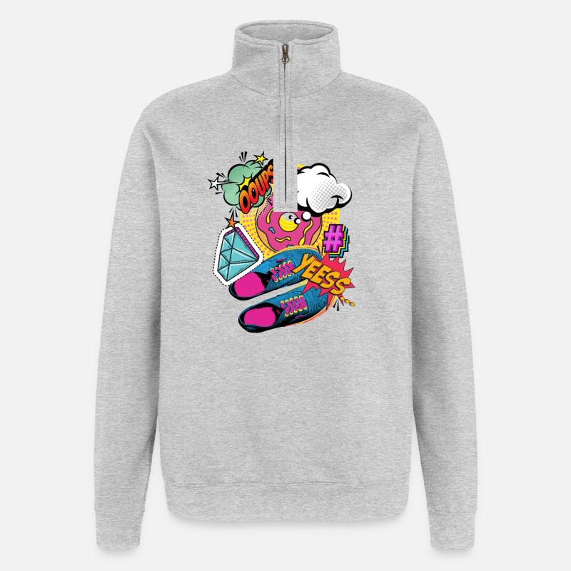 JAWOHL! - Bunte Pop-Art- und Comic-Explosion - Quarter-Zip-Sweatshirt - Grau meliert