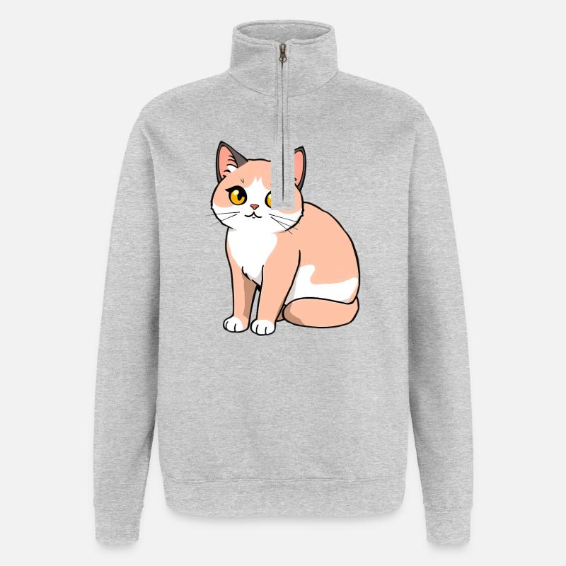 Chat - Sweat à zip 1/4 - gris chiné