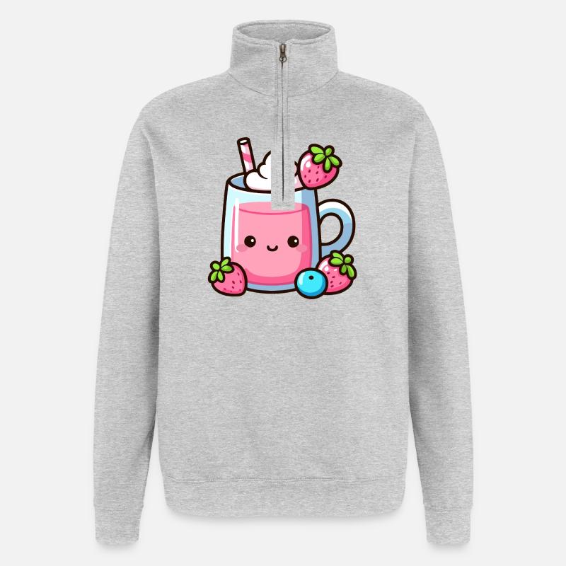 Kawaii Erdbeermilch Becher Design - Quarter-Zip-Sweatshirt - Grau meliert