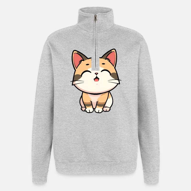 Chat - Sweat à zip 1/4 - gris chiné