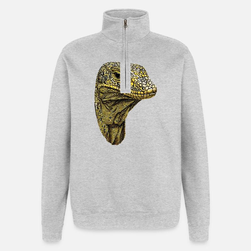 Waran Echse Reptil Komodowaran Bindenwaran Lizard - Quarter-Zip-Sweatshirt - Grau meliert