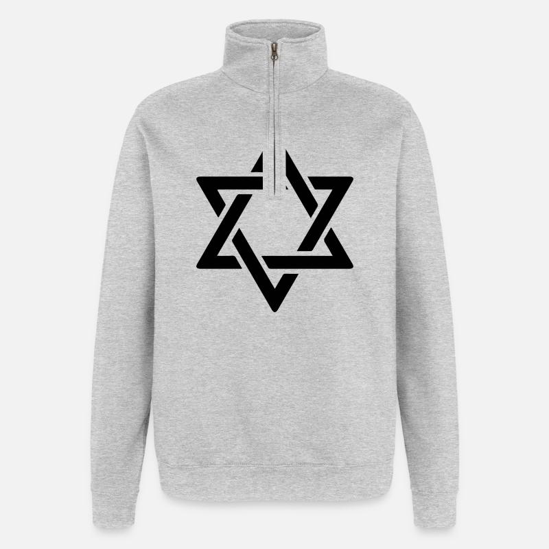 Davidstern in Schwarz - Quarter-Zip-Sweatshirt - Grau meliert
