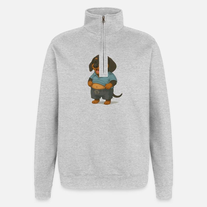 Dackel mit Wohlstandsbauch - Quarter-Zip-Sweatshirt - Grau meliert