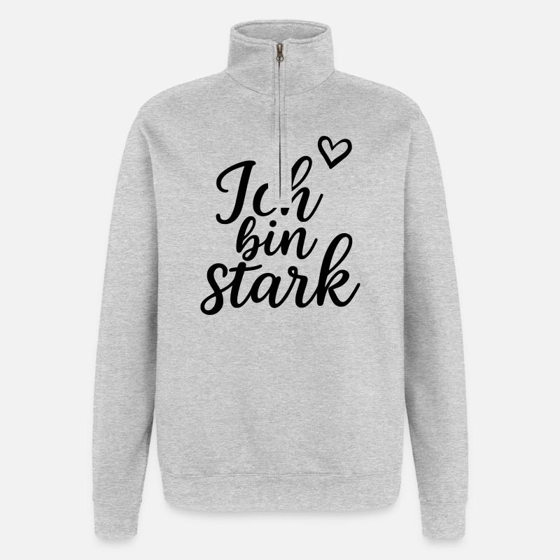 Ich bin stark - Quarter-Zip-Sweatshirt - Grau meliert
