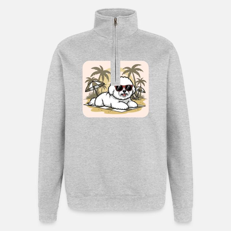 Sommer Malteser mit Sonnenbrille - Quarter-Zip-Sweatshirt - Grau meliert