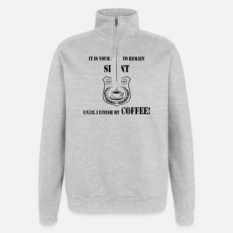Coffee First - L’insigne du silence - Sweat à zip 1/4 - gris chiné