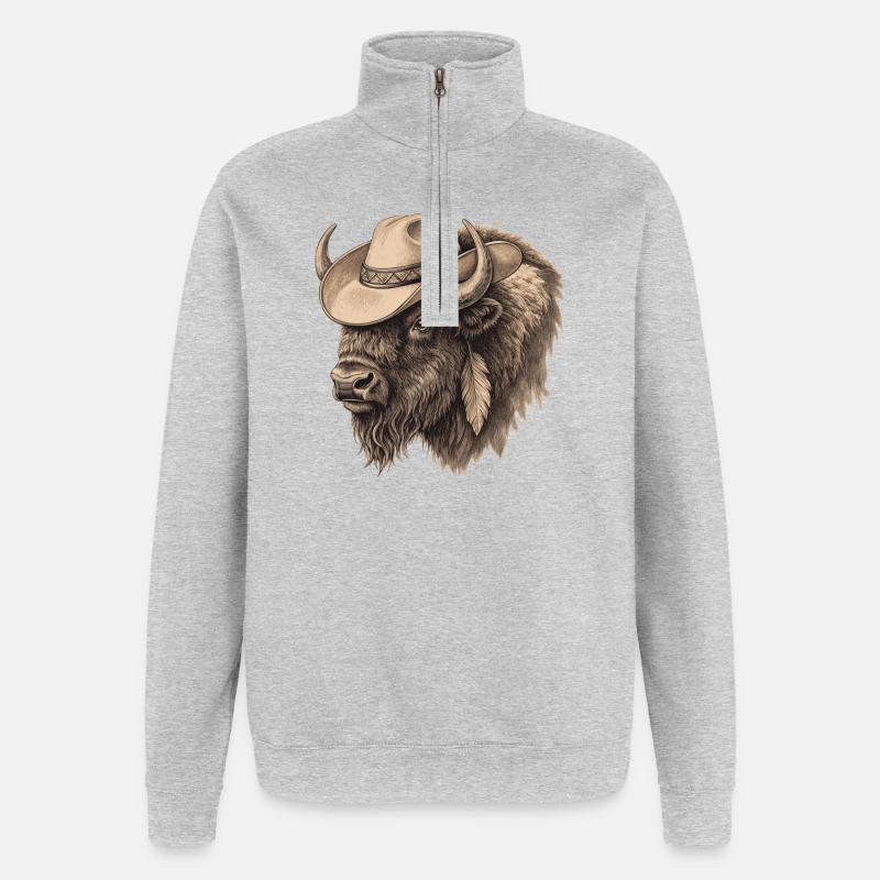 Cowboy Büffel Bison - Quarter-Zip-Sweatshirt - Grau meliert