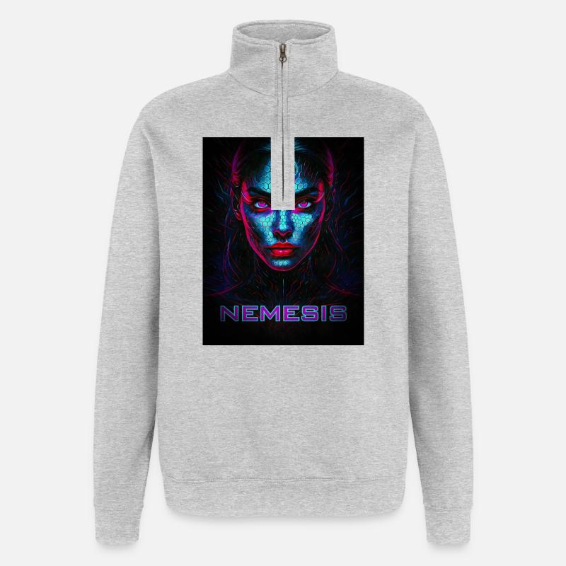 Nemesis – Cyber Face des Ténèbres - Sweat à zip 1/4 - gris chiné