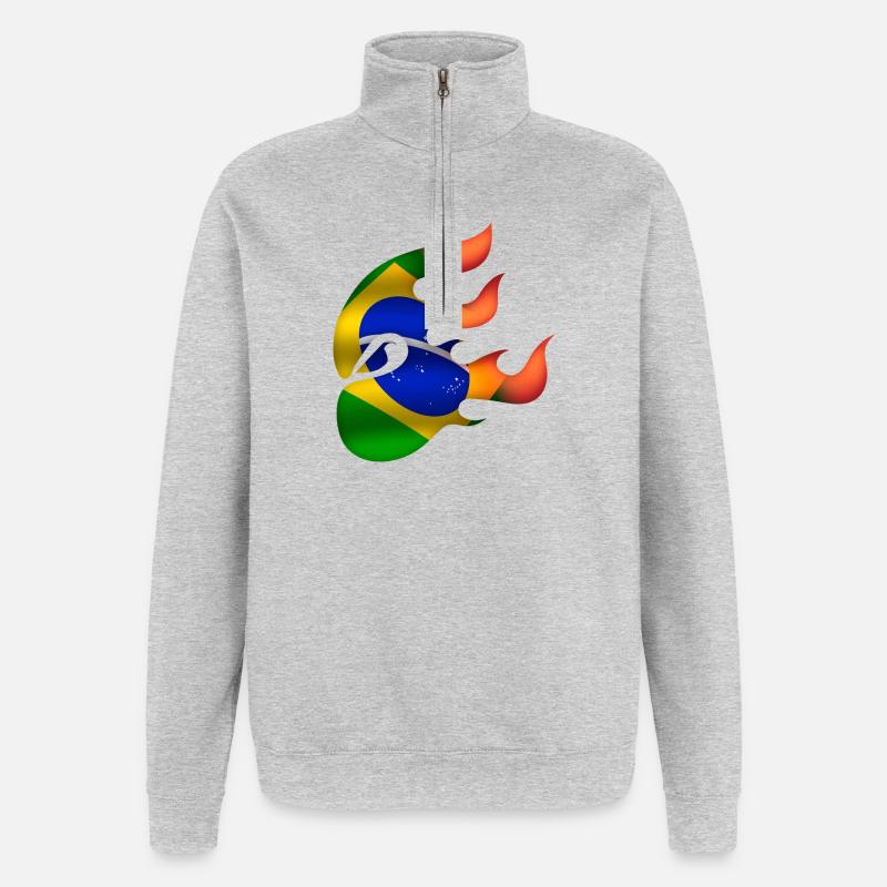 Drapeau du Brésil - Brésil - Ninja - Sweat à zip 1/4 - gris chiné