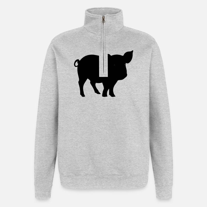 Silhouette de cochon mignon - Sweat à zip 1/4 - gris chiné