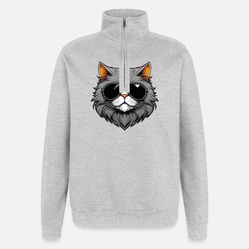 Chat zen avec lunettes de soleil - Sweat à zip 1/4 - gris chiné