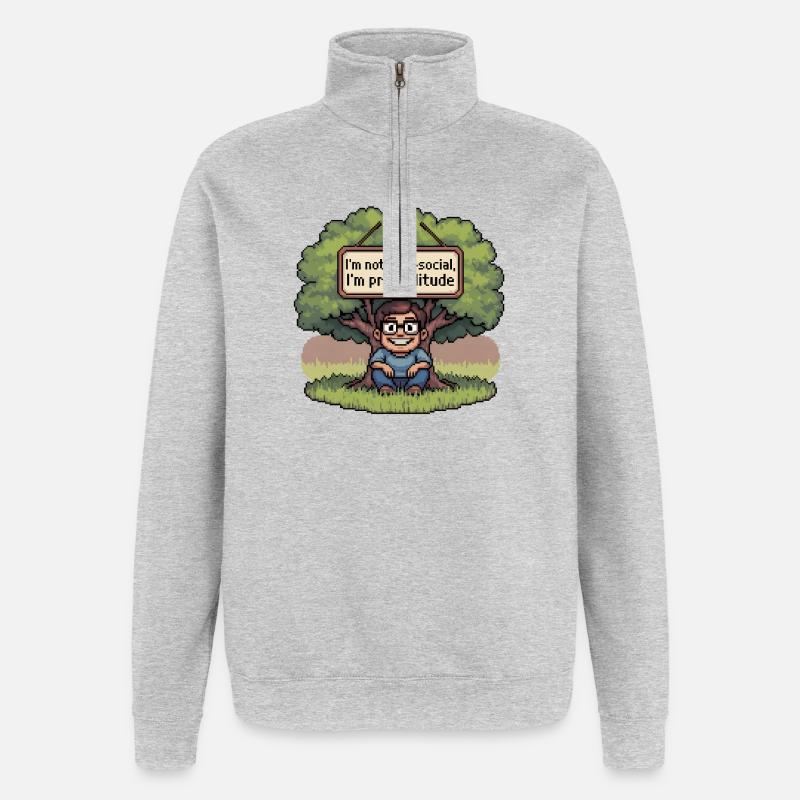 Pro Solitude Pixel Art Design - Sweat à zip 1/4 - gris chiné