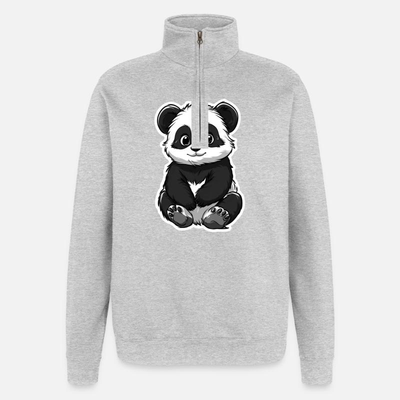 Ours panda mignon - Sweat à zip 1/4 - gris chiné