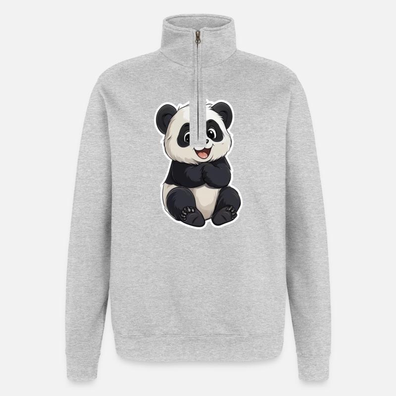 Ours panda mignon - Sweat à zip 1/4 - gris chiné