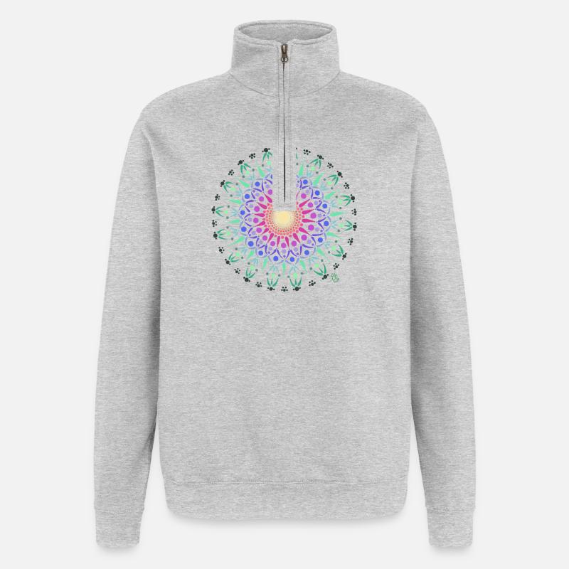 Mandala Lebensfreude - Quarter-Zip-Sweatshirt - Grau meliert