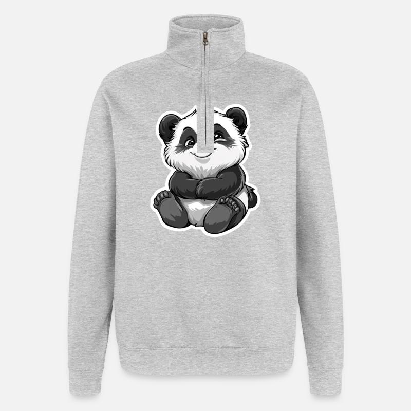 Süsser Pandabär - Quarter-Zip-Sweatshirt - Grau meliert