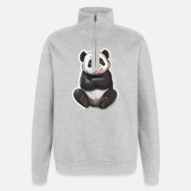 Süsser Pandabär - Quarter-Zip-Sweatshirt - Grau meliert