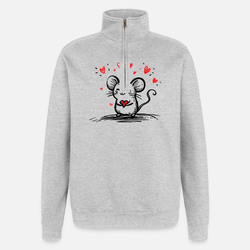 Verliebte Maus mit schwebenden Herzen - Quarter-Zip-Sweatshirt - Grau meliert