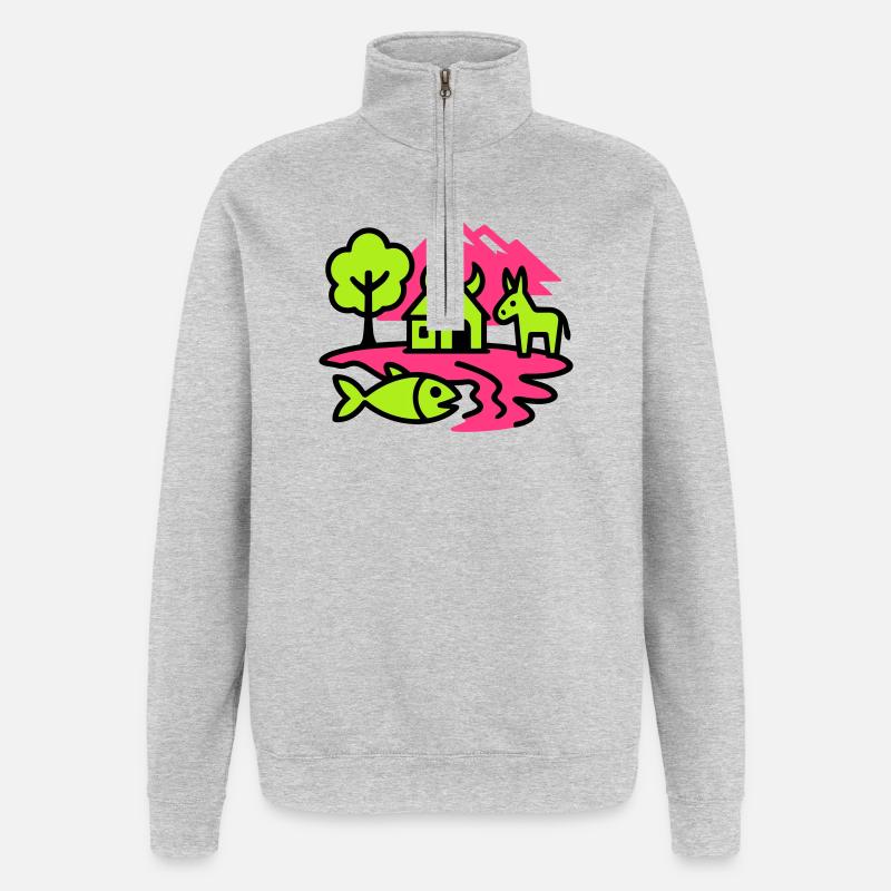 Naive Pop-Art Landschaft - Quarter-Zip-Sweatshirt - Grau meliert