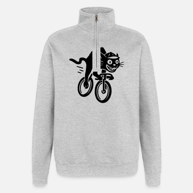 Chat rapide sur vélo de route - Sweat à zip 1/4 - gris chiné