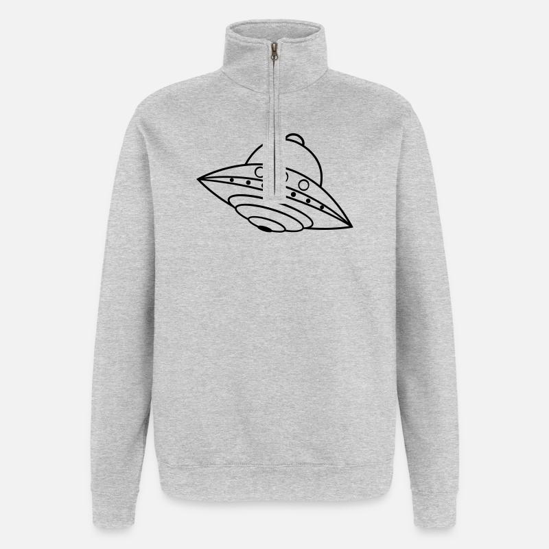 OVNI Alien Ship Space Doodle - Sweat à zip 1/4 - gris chiné