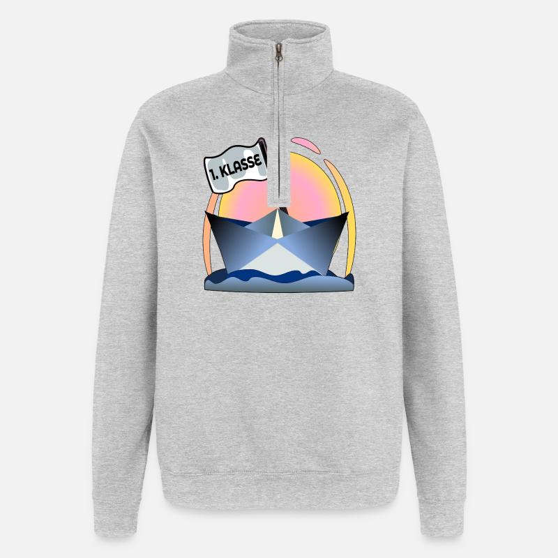 Einschulung Schulanfang Papierboot - Quarter-Zip-Sweatshirt - Grau meliert