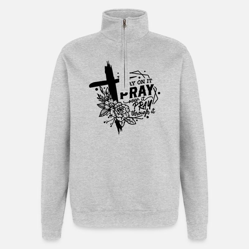 Abstract Geometric Wave Pattern T-Shirt - Quarter-Zip Sweatshirt - heather grey