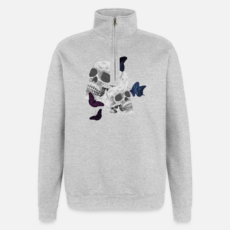 menschenschädel, schmetterlinge, goth - Quarter-Zip-Sweatshirt - Grau meliert