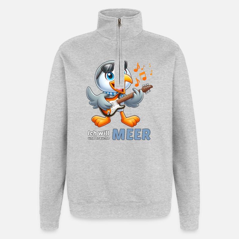Fröhlicher Seevogel mit Gitarre - Quarter-Zip-Sweatshirt - Grau meliert