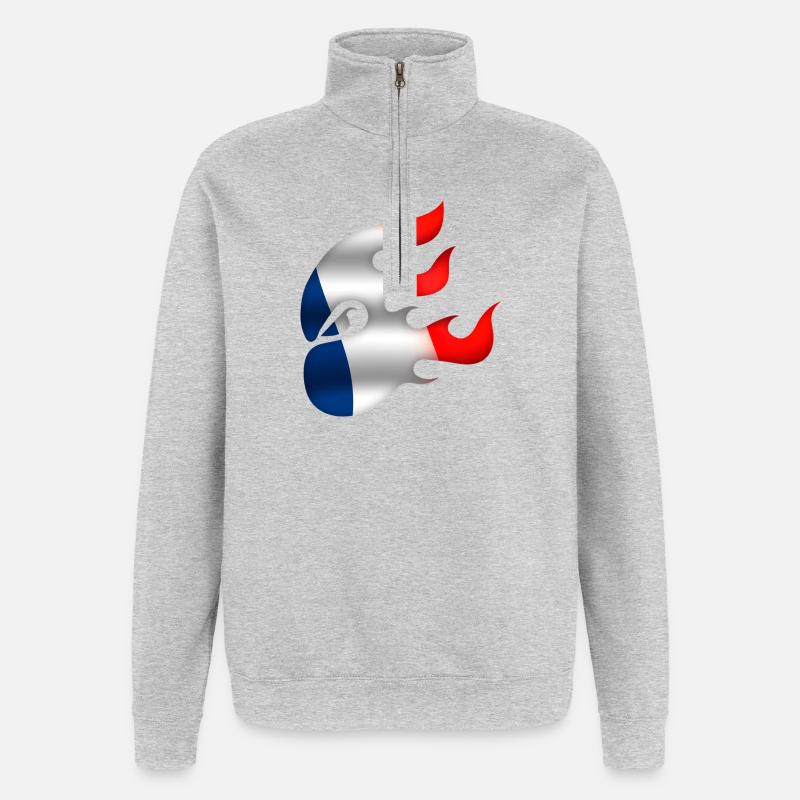 Flagge von Frankreich - Frankreich - Ninja - Quarter-Zip-Sweatshirt - Grau meliert