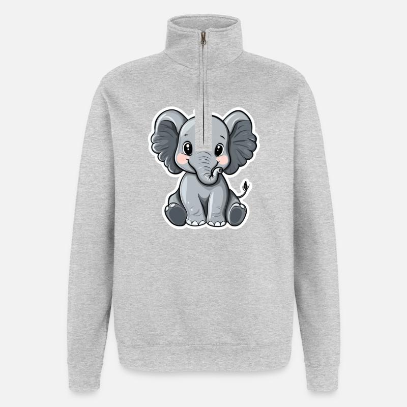 Éléphant - Sweat à zip 1/4 - gris chiné