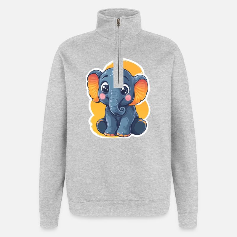 Éléphant - Sweat à zip 1/4 - gris chiné