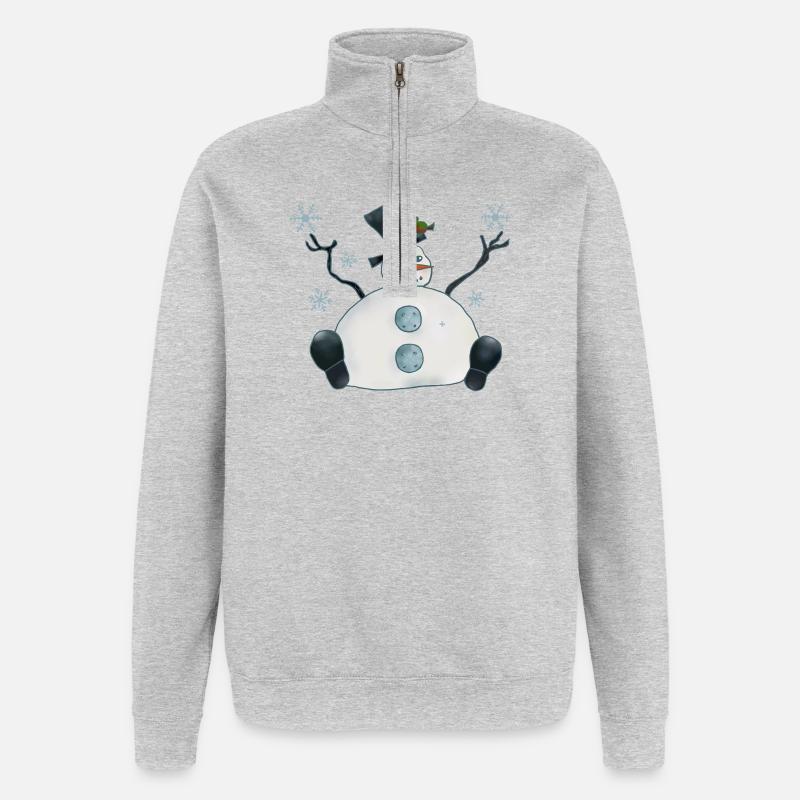 Dicker Schneemann - Quarter-Zip-Sweatshirt - Grau meliert