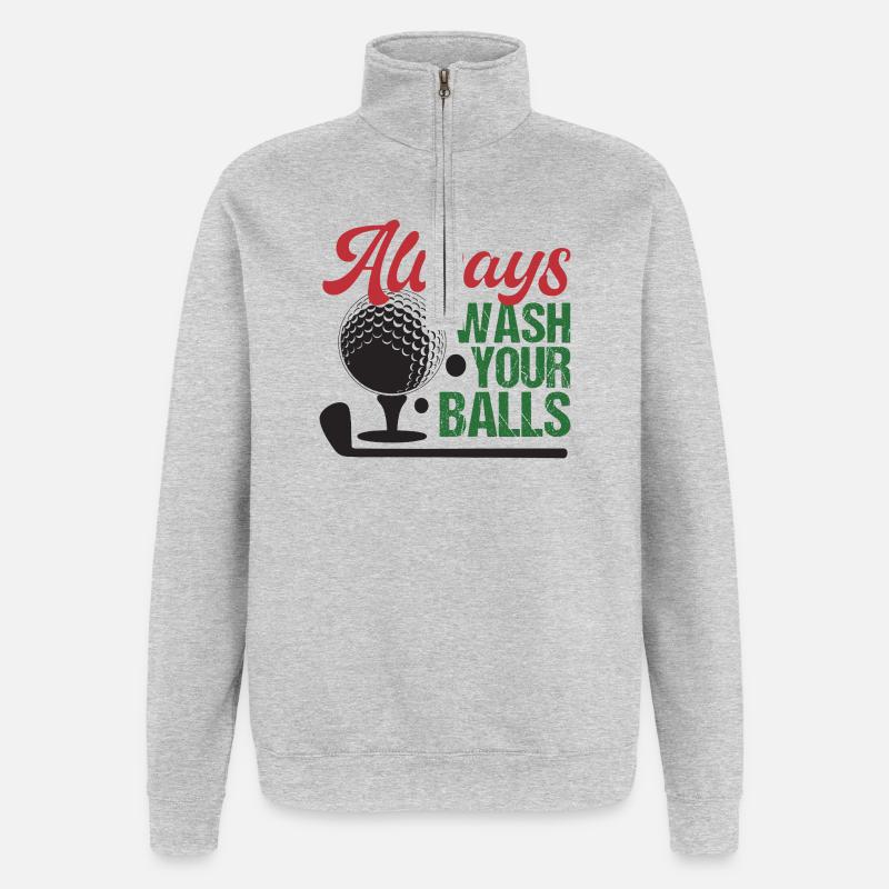 Golf - Waschen Sie immer Ihre Bälle - Quarter-Zip-Sweatshirt - Grau meliert
