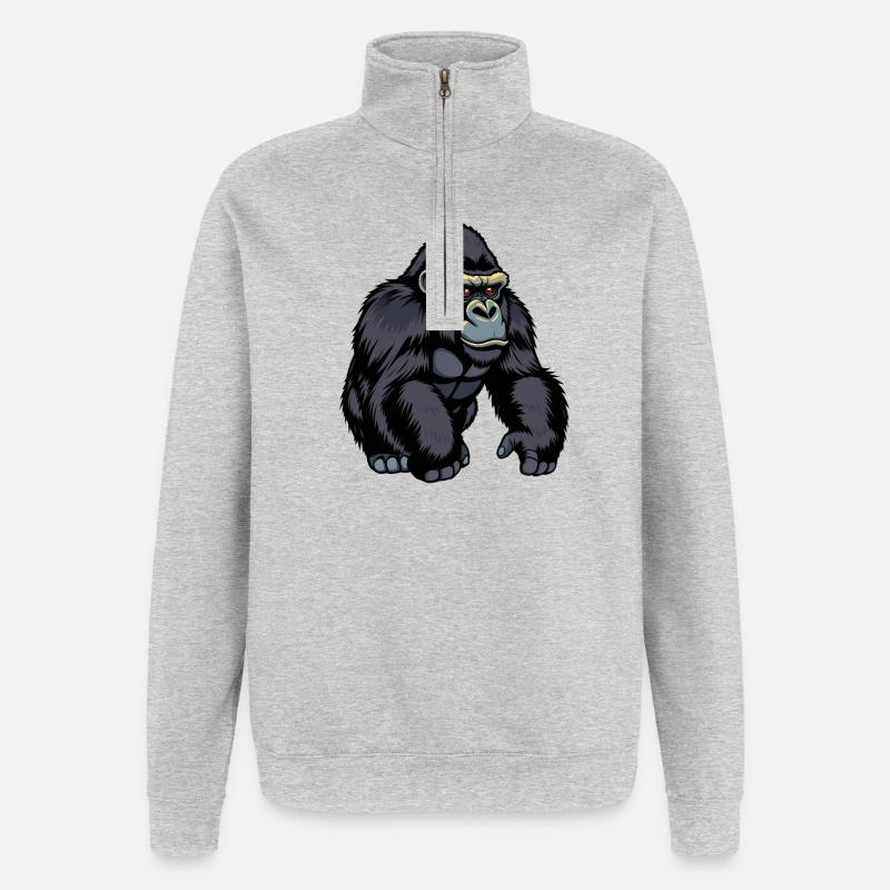 Gorille - Sweat à zip 1/4 - gris chiné