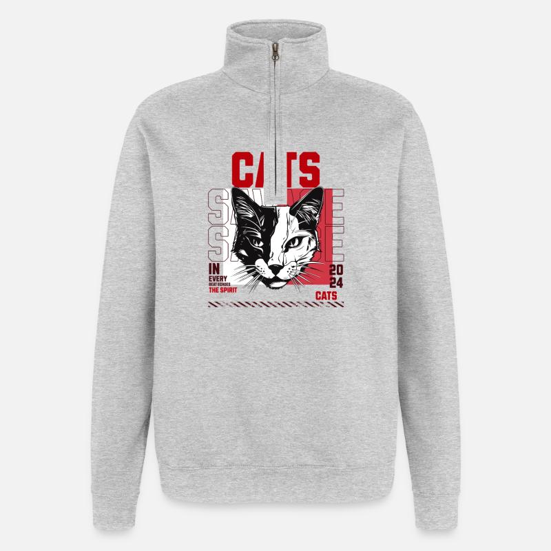 Katzenkunst mit energischem Design - Quarter-Zip-Sweatshirt - Grau meliert