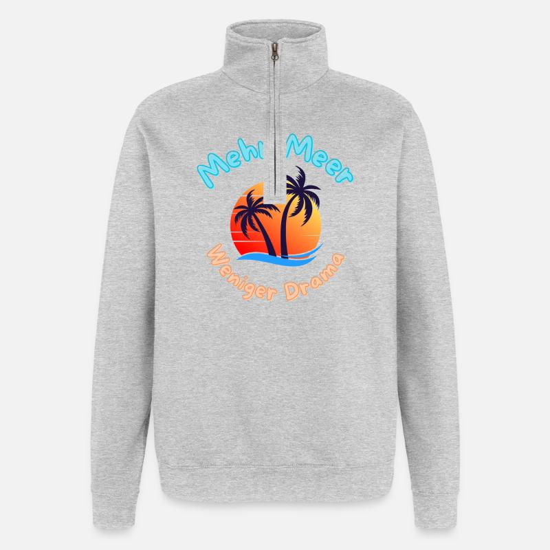 Coucher de soleil tropical avec palmiers - Sweat à zip 1/4 - gris chiné