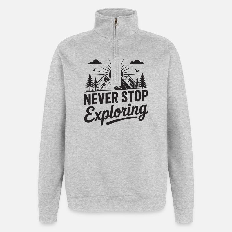 Mountains - Never Stop Exploring - Quarter-Zip Sweatshirt - heather grey
