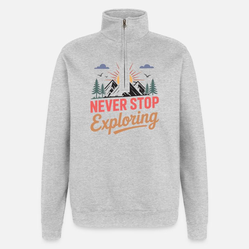Mountains - Never Stop Exploring - Quarter-Zip Sweatshirt - heather grey