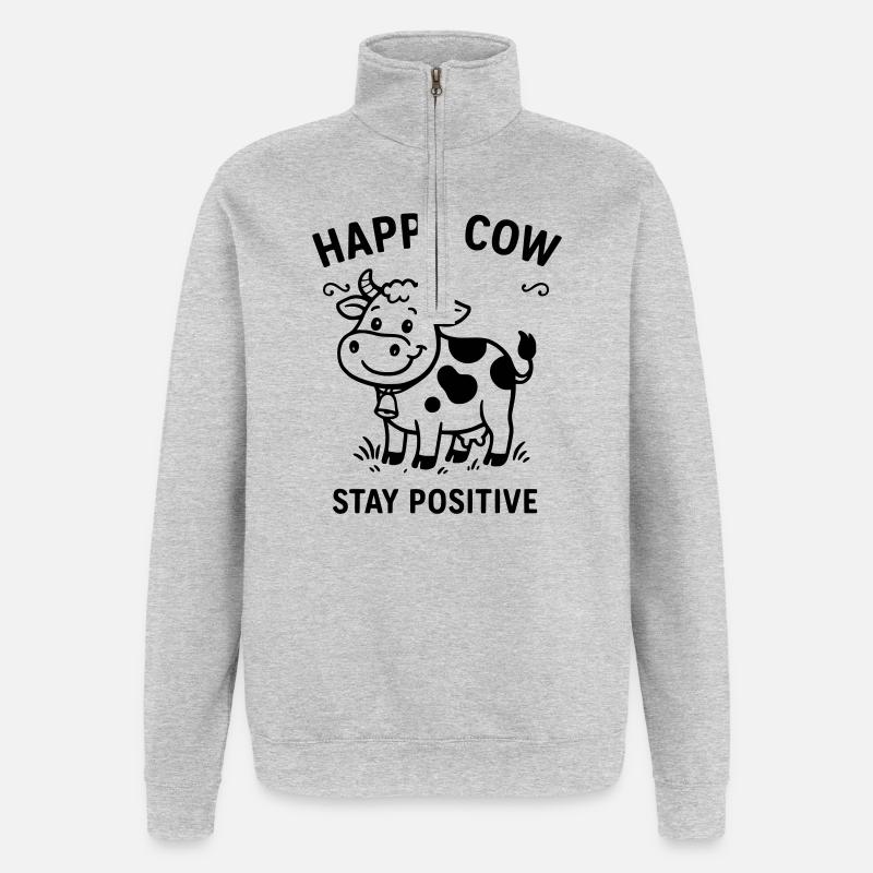 Vache heureuse - Sweat à zip 1/4 - gris chiné