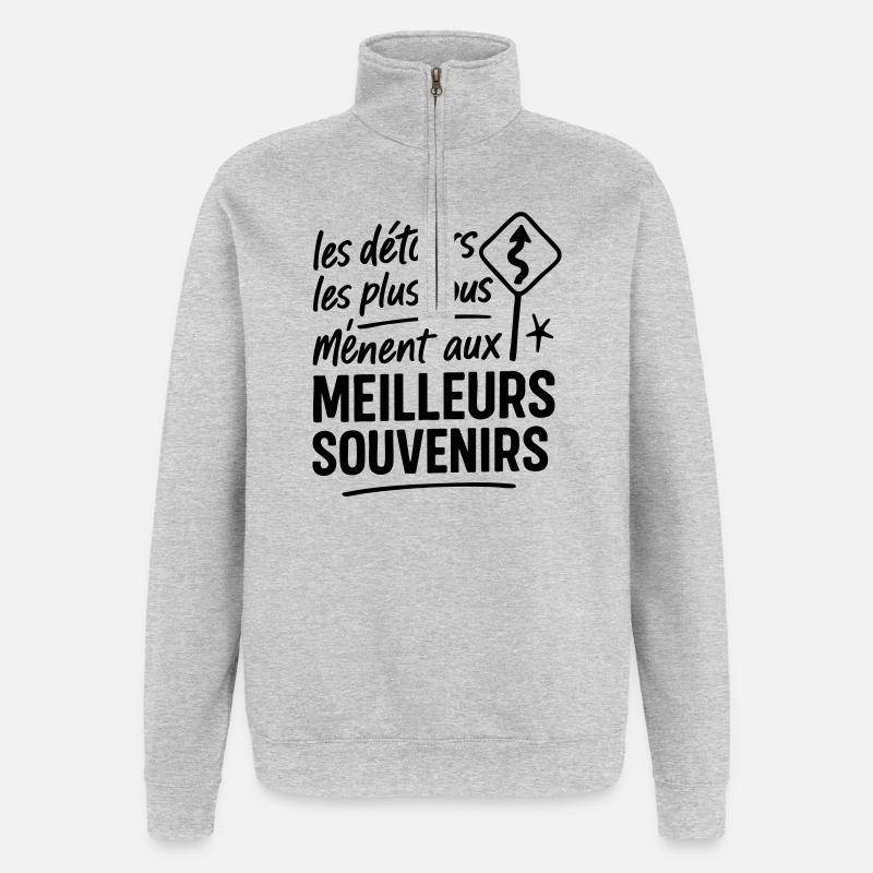 Illustration Éco-Responsable Nature - Sweat à zip 1/4 - gris chiné