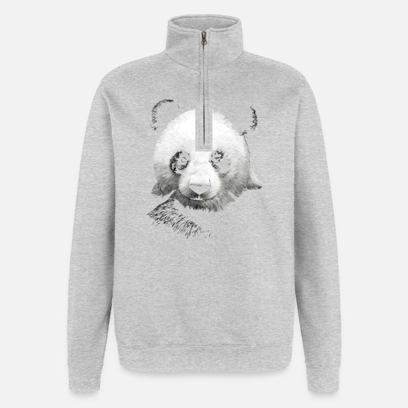 Panda - Sweat à zip 1/4 - gris chiné
