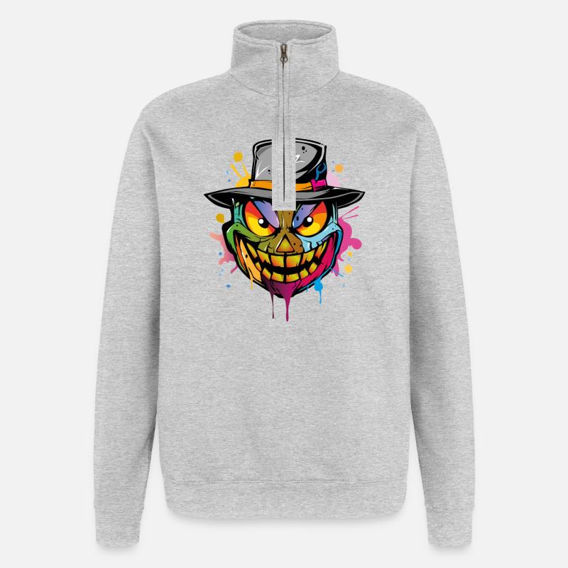 Halloween Face - Quarter-Zip-Sweatshirt - Grau meliert