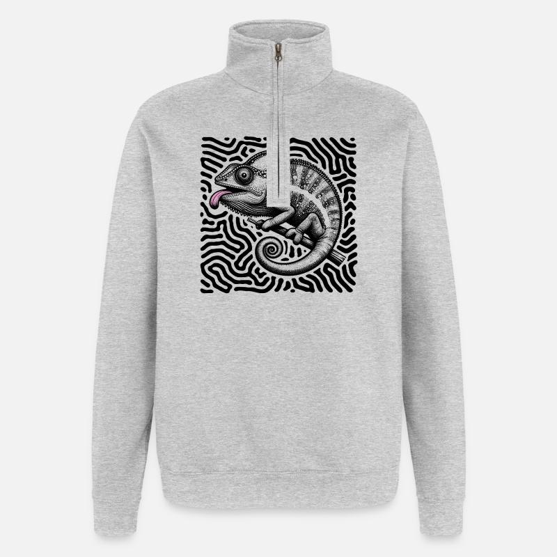 Chamäleon Psychedelisches Labyrinth Kunst - Quarter-Zip-Sweatshirt - Grau meliert