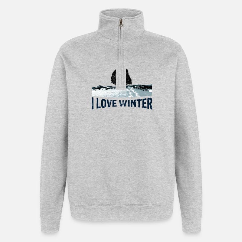 I love Winter Baum mit - Quarter-Zip-Sweatshirt - Grau meliert
