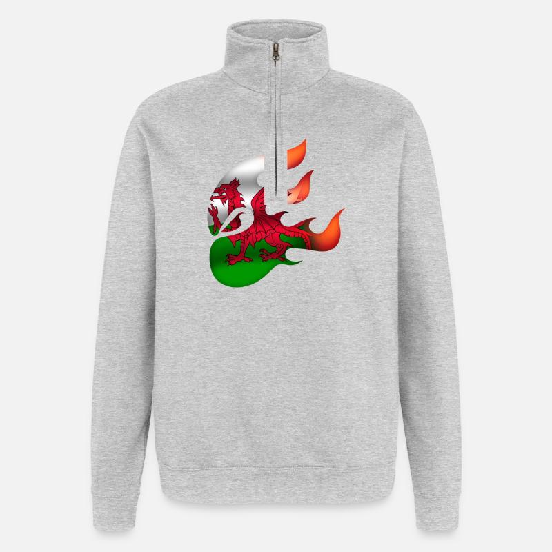 Flagge von Wales - Walisisch - Ninja - Quarter-Zip-Sweatshirt - Grau meliert