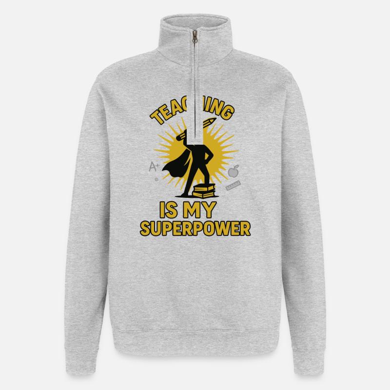 Lehrkraft Superheld Design - Quarter-Zip-Sweatshirt - Grau meliert